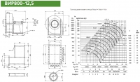 Диаграмма и габаритные размеры вентилятора ВИР800-12,5
