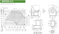Диаграмма и габаритные размеры вентилятора ВИР600-6,3