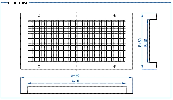 Посадочные размеры и сечение профиля вентиляционной решетки ВР-С