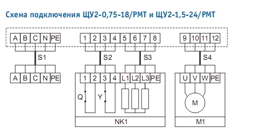 Схема подключения щитов управления систем вентиляции с электронагревателем ЩУ2 PMT