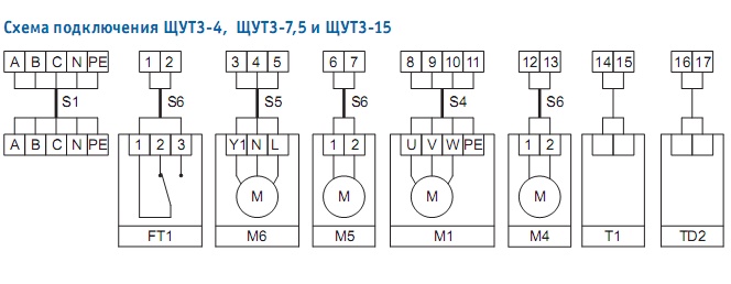 Схема подключения ЩУТ3-4,  ЩУТ3-7,5 и ЩУТ3-15