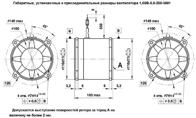 Габаритные размеры электровентиляторов 1,0ЭВ-5,6-200-3661