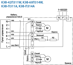 Электрические схемы завес КЭВ-П311А, КЭВ-П314А