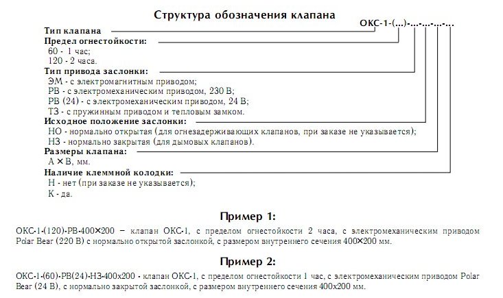 Структура обозначения клапана при заказе