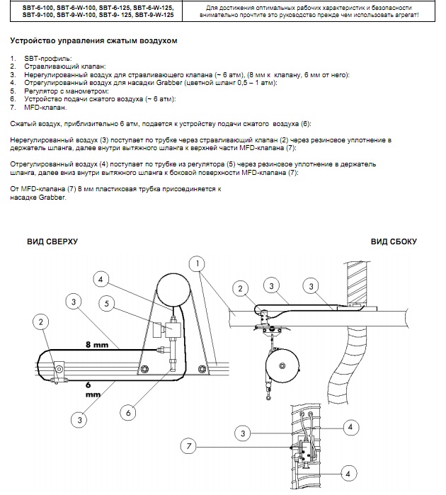 Инструкция по монтажу (Пряморельсовая вытяжная система SBT) Устройство управления сжатым воздухом