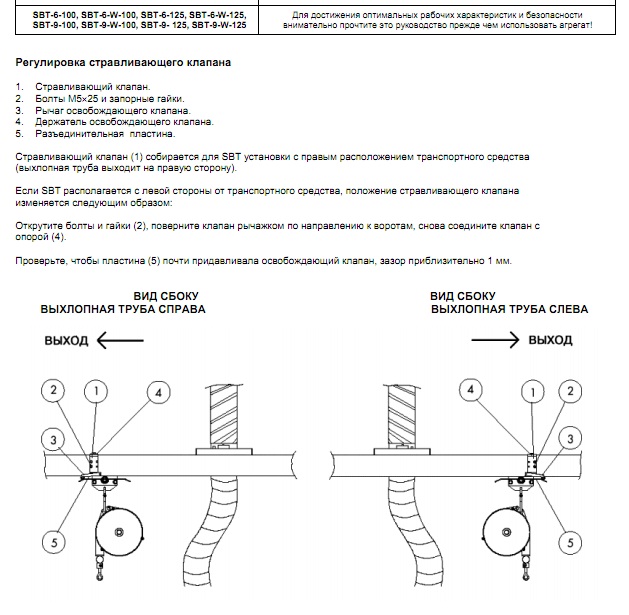 Инструкция по монтажу (Пряморельсовая вытяжная система SBT) Регулировка стравливающего клапана