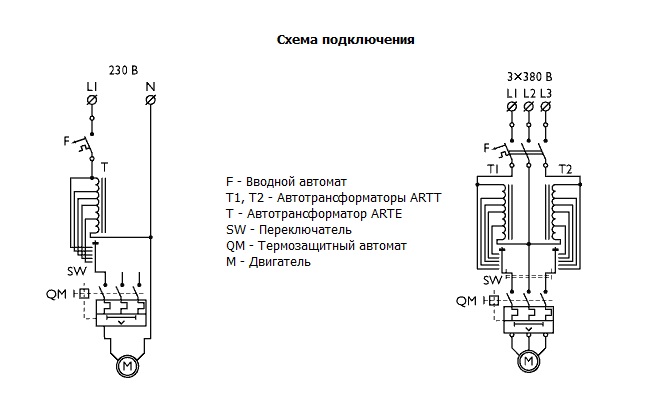 Схема подключения ступенчатых трансформаторов ARTE/ARTT