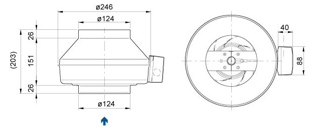 Габаритные размеры. Вентиляторы серии K 125 XL