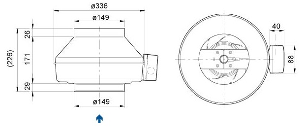 Габаритные размеры. Вентиляторы серии K 150 XL