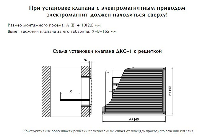 Схема установки клапана ДКС-1 с решёткой