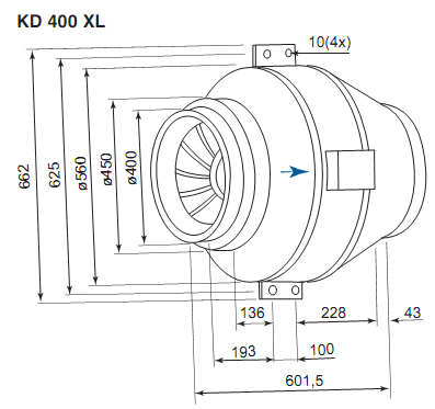 Габаритные размеры. Вентилятор KD 400 XL