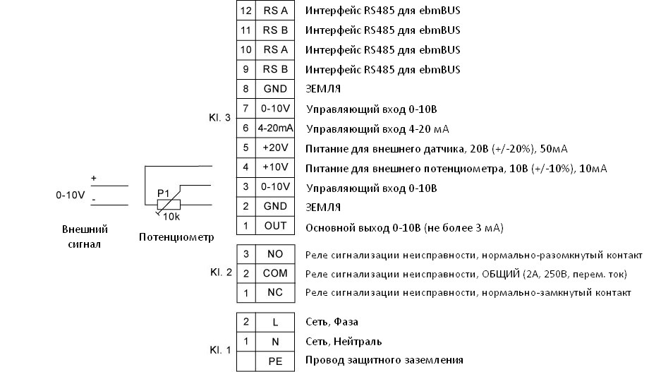 Схема подключения. Вентилятор MUB 042 450EC-A2-K