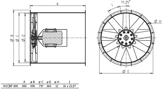 Габаритные размеры. Вентилятор AXCBF 800