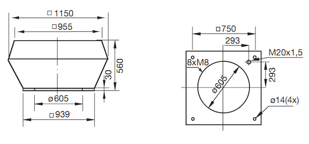 Габаритные размеры. Вентилятор DVC 560, DVC 630