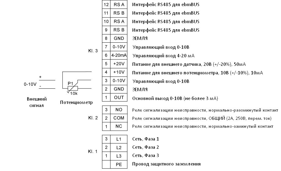 Схема подключения. Вентилятор DVC 450-S, DVC 500-S, DVC 560-S, DVC 630-S