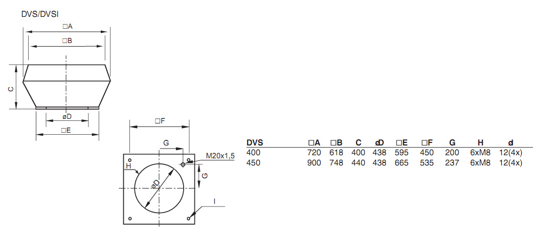 Габаритные размеры. Вентилятор DVS 400DS, DVS 450