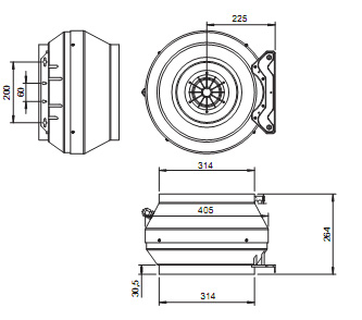 Габаритные размеры. Вентилятор RVK-EX