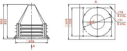 Габаритные размеры вентилятора КРОС-4,5-ДУ
