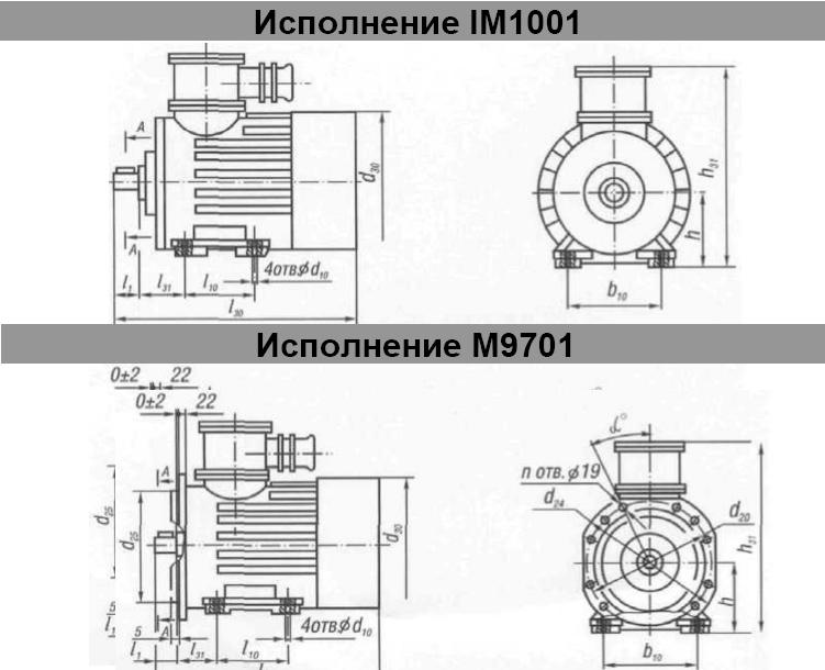 Габаритные размеры. Электродвигатели 3В 225, 3ВР 225. Исполнение IM 1001, IM 9701