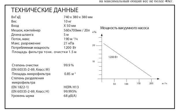 Технические данные (Взрывобезопасные промышленные пылесосы для пылеудаления и уборки EX-LINE DC 1800)