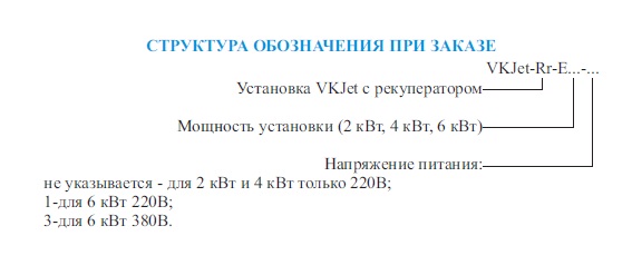 Обозначение приточной установки VKJet с рекуператором
