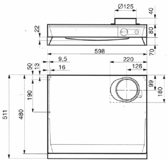 Габаритные размеры вытяжного зонта 251-10/B Cookerh EVB,EHB